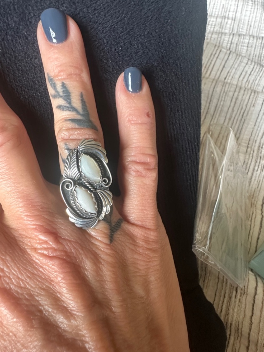 Sterling Silver Leaf Double Marquise White Stone Ring - Women Jewelry